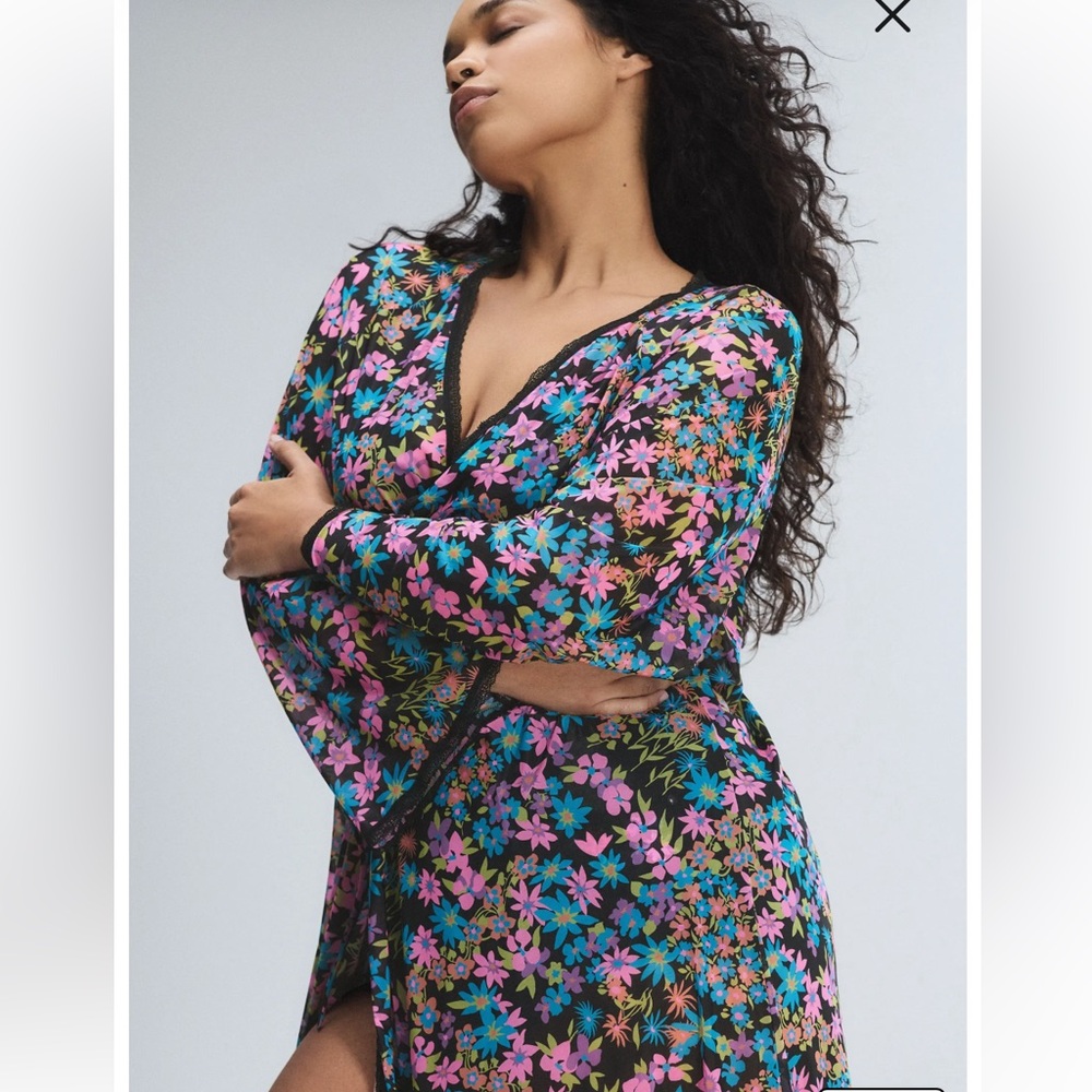 Savage Fenty Black Floral Lace-Trim Bra with Flowers SET bra,panties and robe